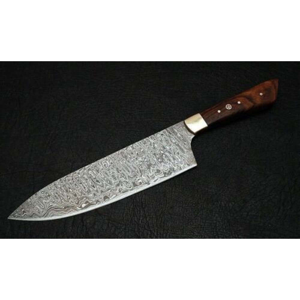Damascus Handmade Kitchen Chef Knife Rose Wood Handle With Sheath 0