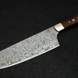 damascus handmade kitchen chef knife rose wood handle with sheath