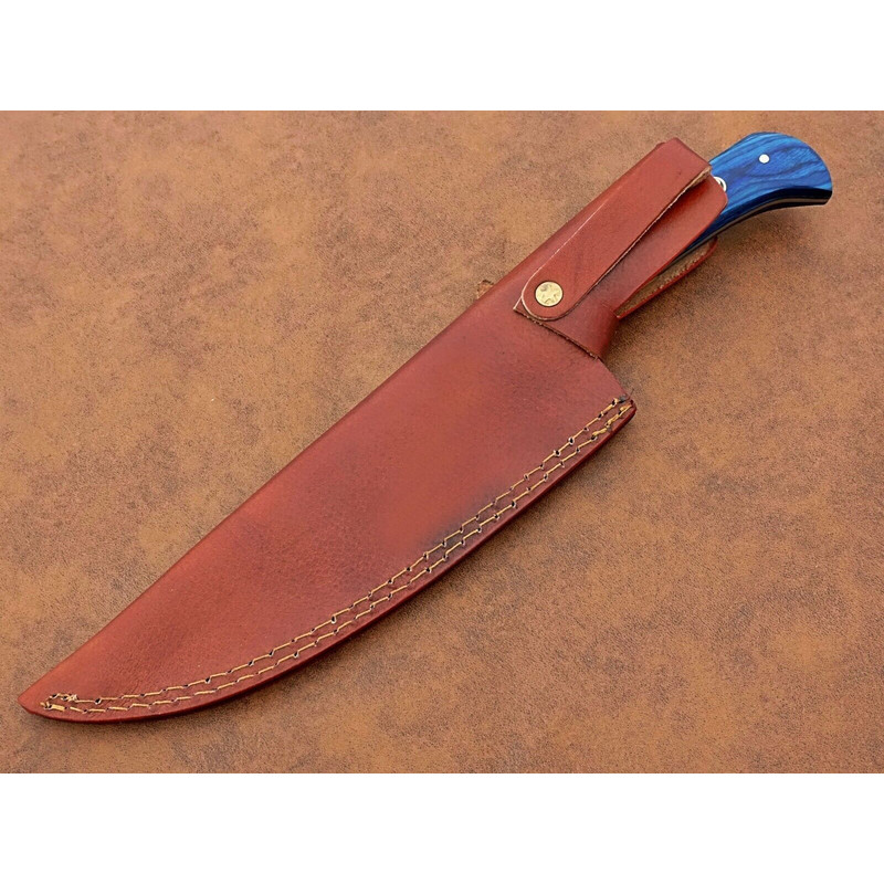 Custom Forged Damascus Chef Knife  12 Kitchen Knife With Leather Sheath 2
