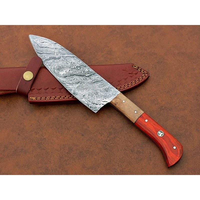 Professional Handmade Damascus Chef Knife Sharp Blade With Elegant Wooden Handle 2