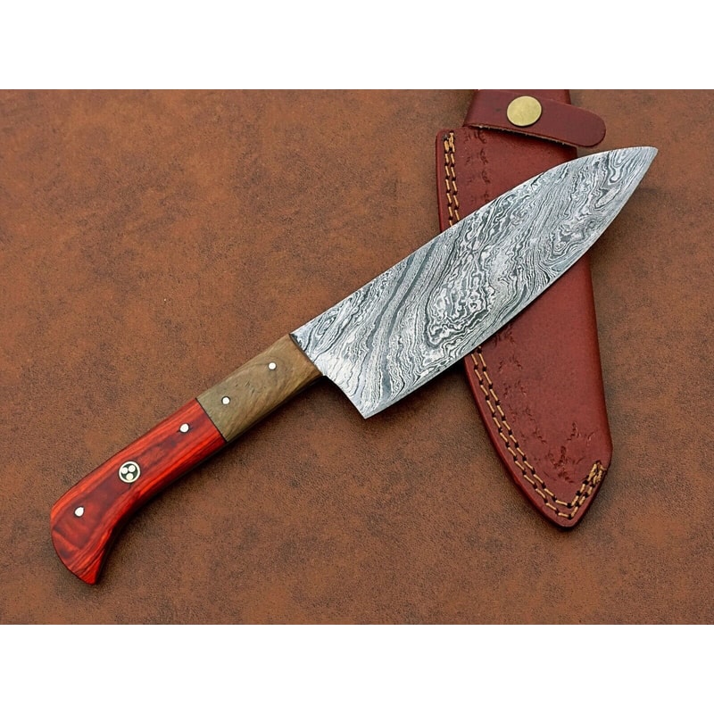 Professional Handmade Damascus Chef Knife Sharp Blade With Elegant Wooden Handle 3
