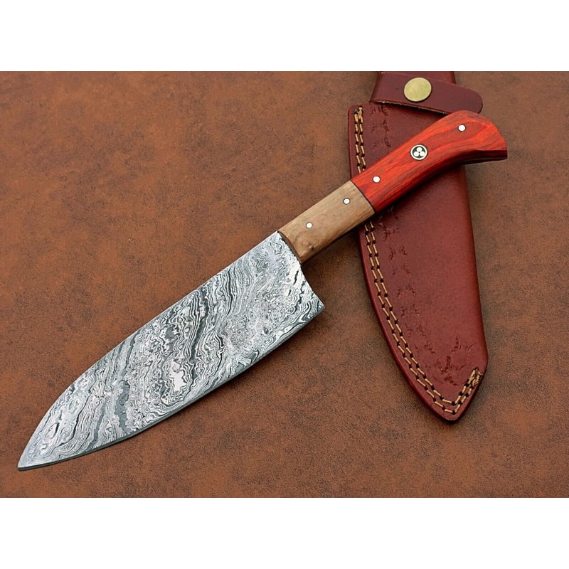 Professional Handmade Damascus Chef Knife Sharp Blade With Elegant Wooden Handle 0