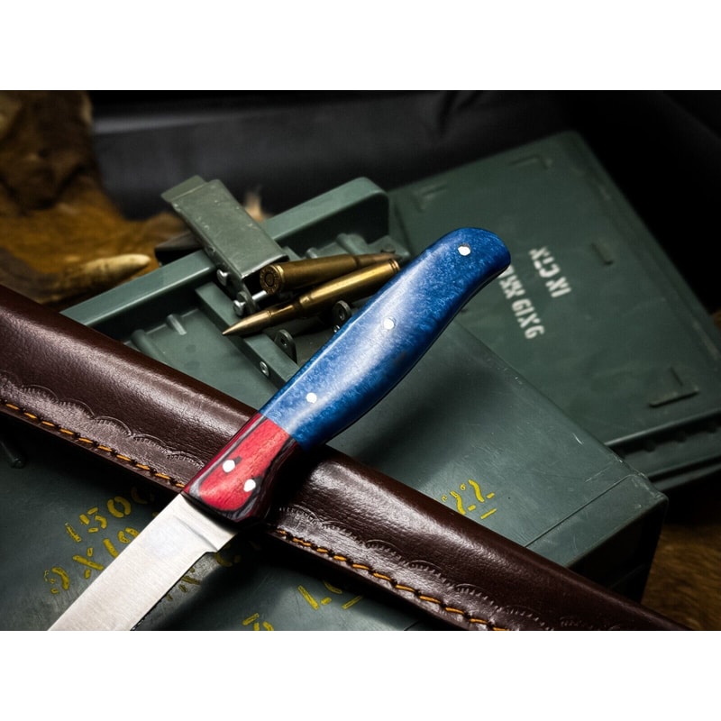 Custom J2 Steel Chef Fillet Knife Kitchen Knife With Ram Horn Handle Cow Leather Sheath 2