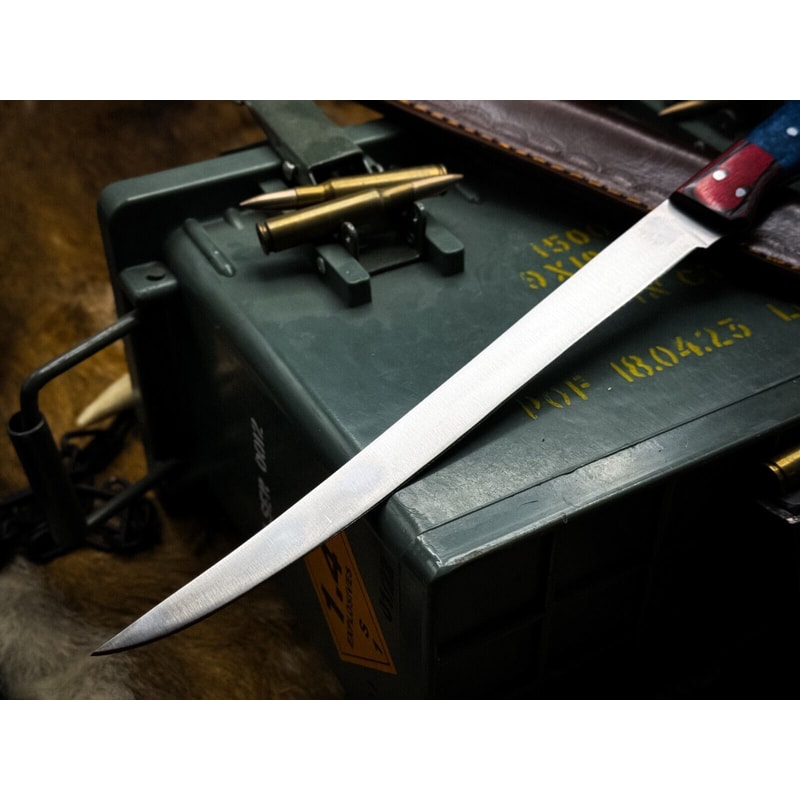 Custom J2 Steel Chef Fillet Knife Kitchen Knife With Ram Horn Handle Cow Leather Sheath 3