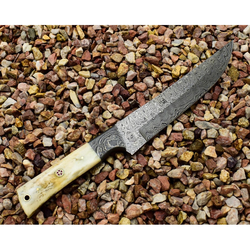 Premium Handmade Damascus Steel Hunting Knife 12 Full Tang Knife With Burnt Camel Bone Handle She 1
