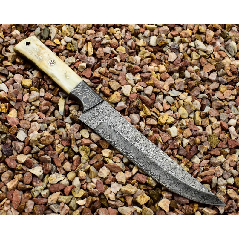Premium Handmade Damascus Steel Hunting Knife 12 Full Tang Knife With Burnt Camel Bone Handle She 2