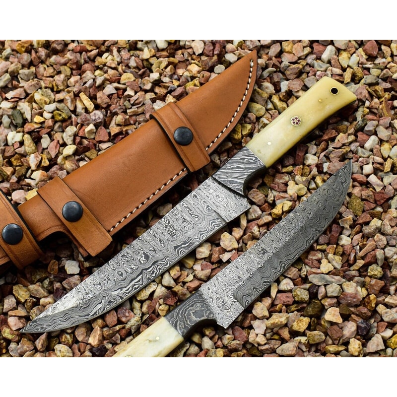 Premium Handmade Damascus Steel Hunting Knife 12 Full Tang Knife With Burnt Camel Bone Handle She 0
