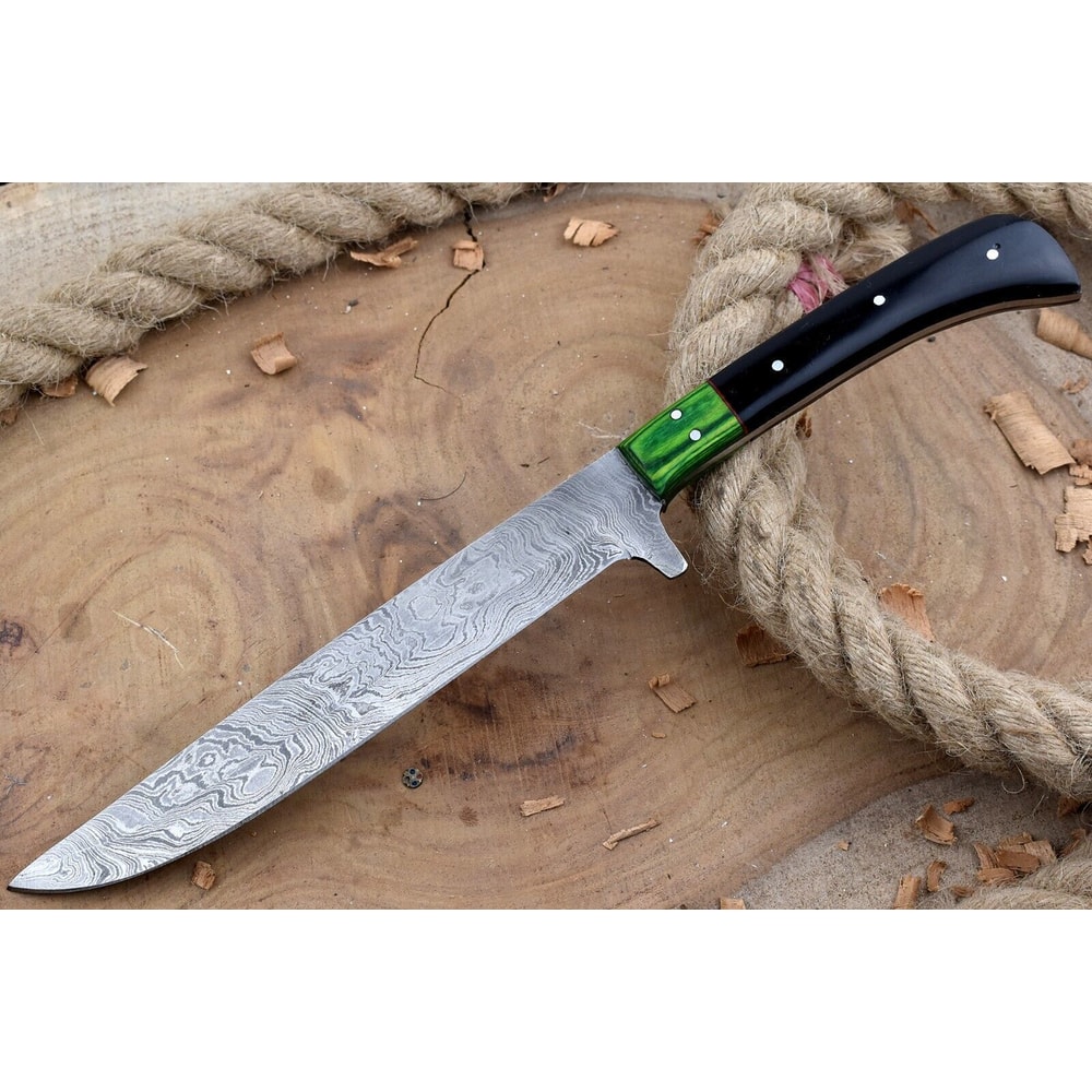 Custom Handmade Damascus Steel Chef Knife 13 Forged Kitchen Knife With Black Horn Handle 0