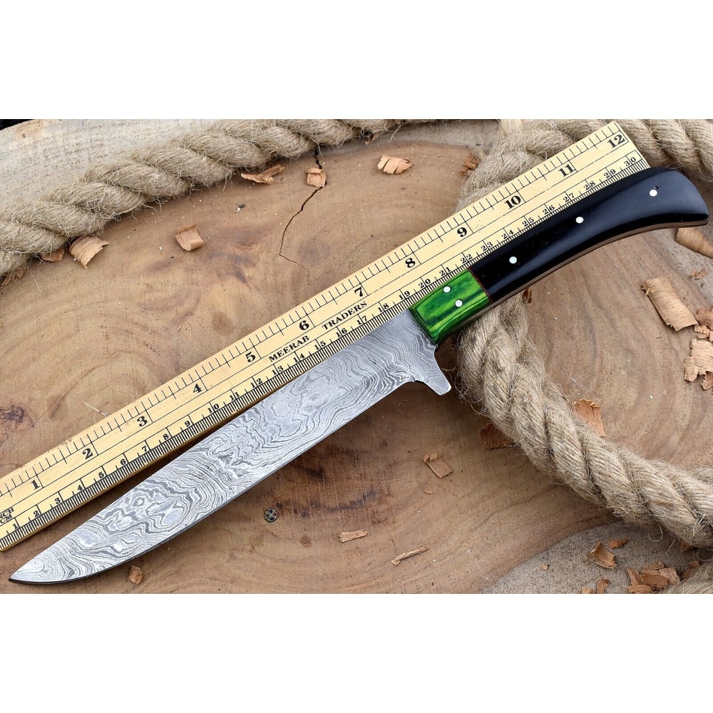 Custom Handmade Damascus Steel Chef Knife 13 Forged Kitchen Knife With Black Horn Handle 3