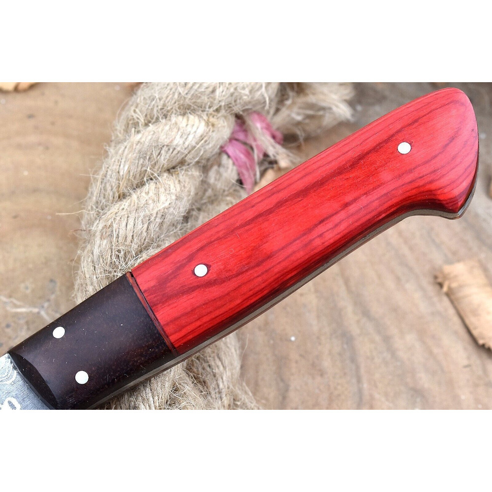 Custom Handmade Damascus Kitchen Knife Rosewood Grip Leather Cover 1
