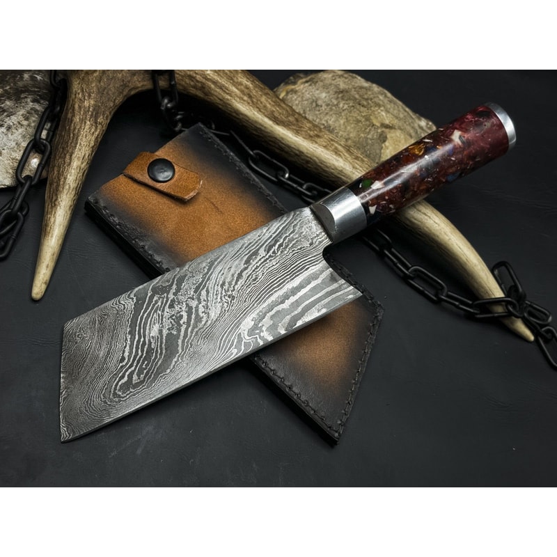 Handmade Damascus Steel Chef Knife 12 Forged Kitchen Knife With Resin Handle 0