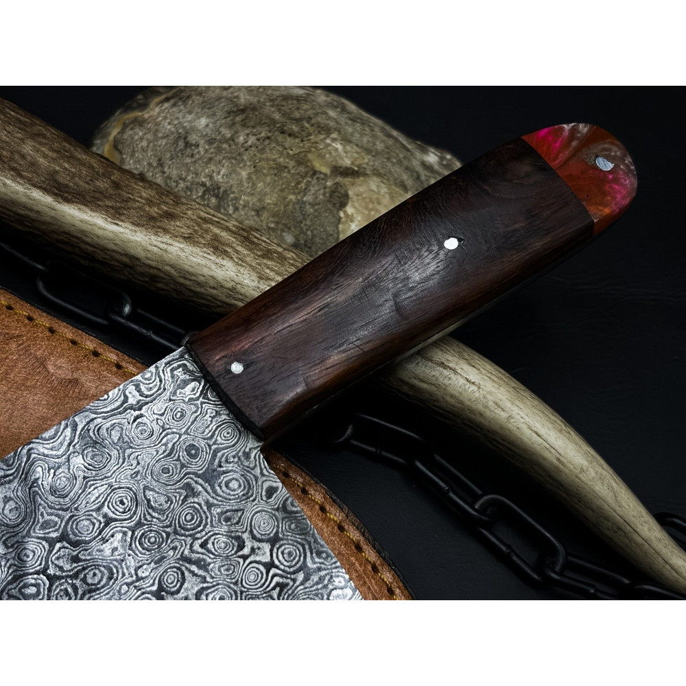 Damascus Steel Chef Knife Handmade Kitchen Knife With Polished Wood Handle 2