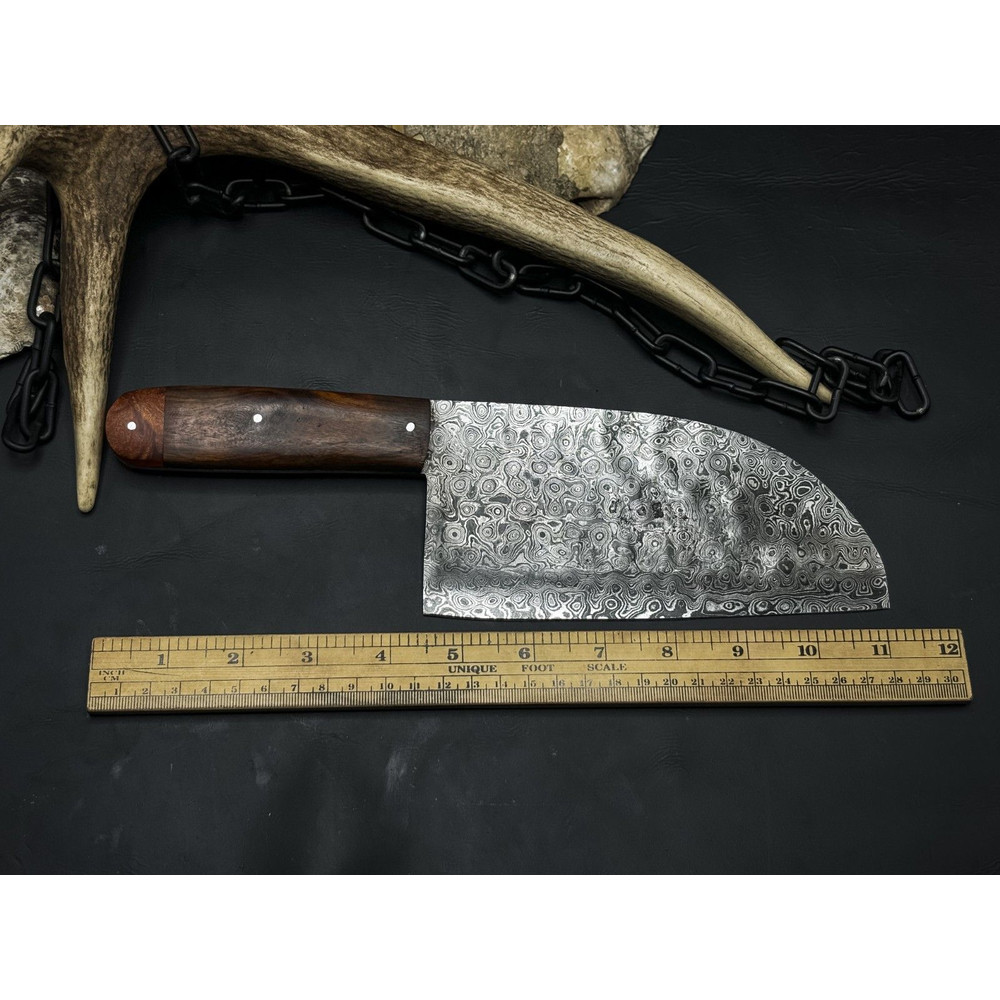 Damascus Steel Chef Knife Handmade Kitchen Knife With Polished Wood Handle 3