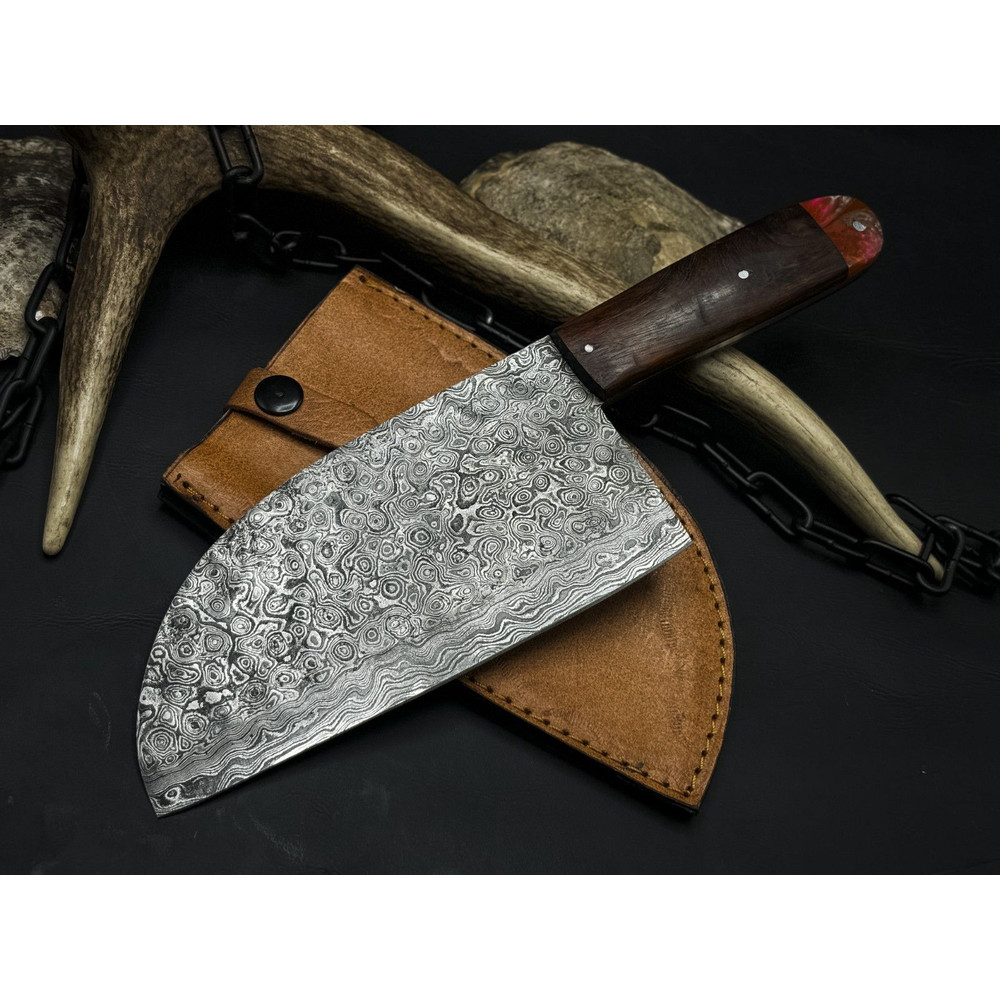 Damascus Steel Chef Knife Handmade Kitchen Knife With Polished Wood Handle 0