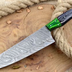 premium handmade damascus chef knife – professional kitchen knife with leather sheath