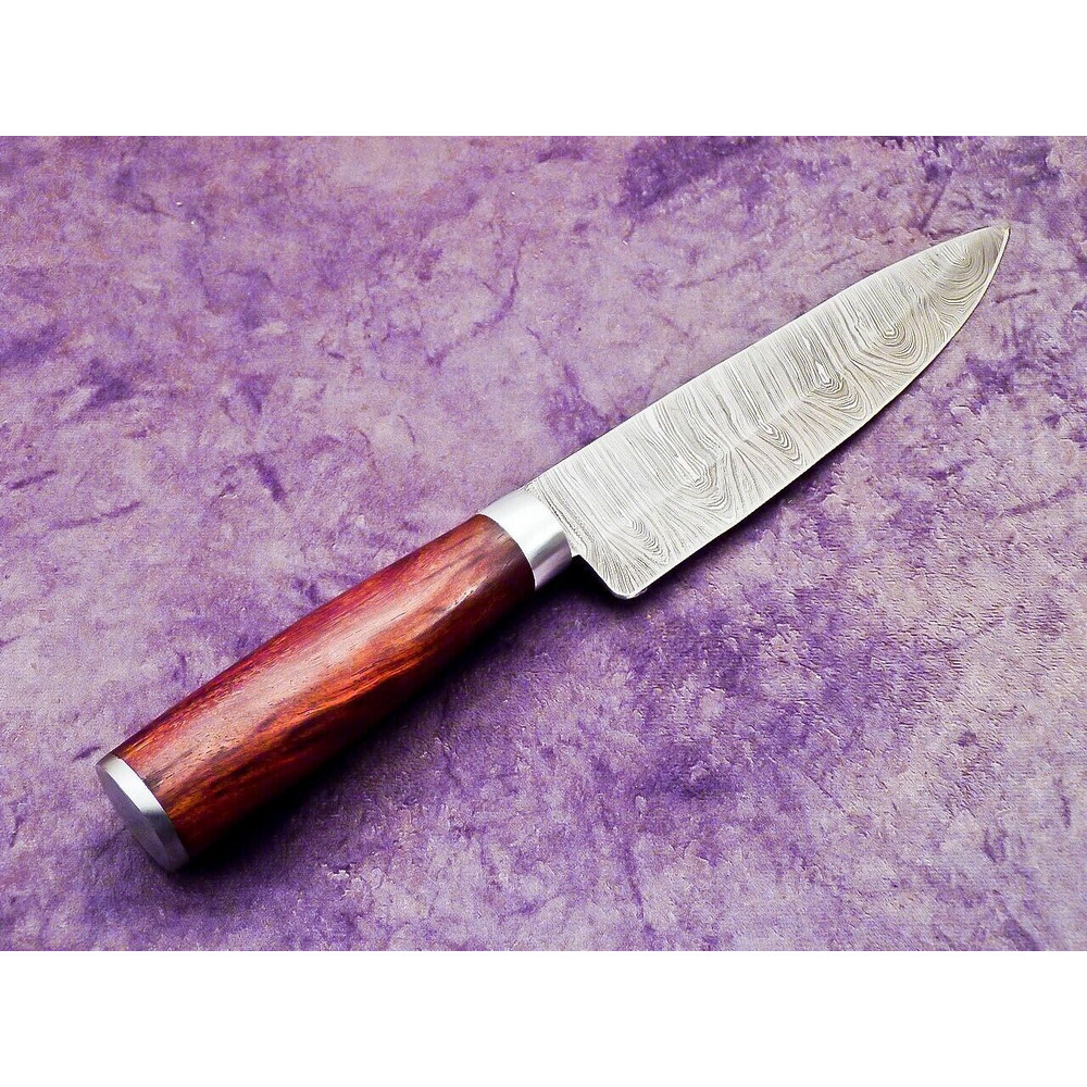 Hand Forged Damascus Steel Chef Knife With Wooden Handle  Leather Sheath 3