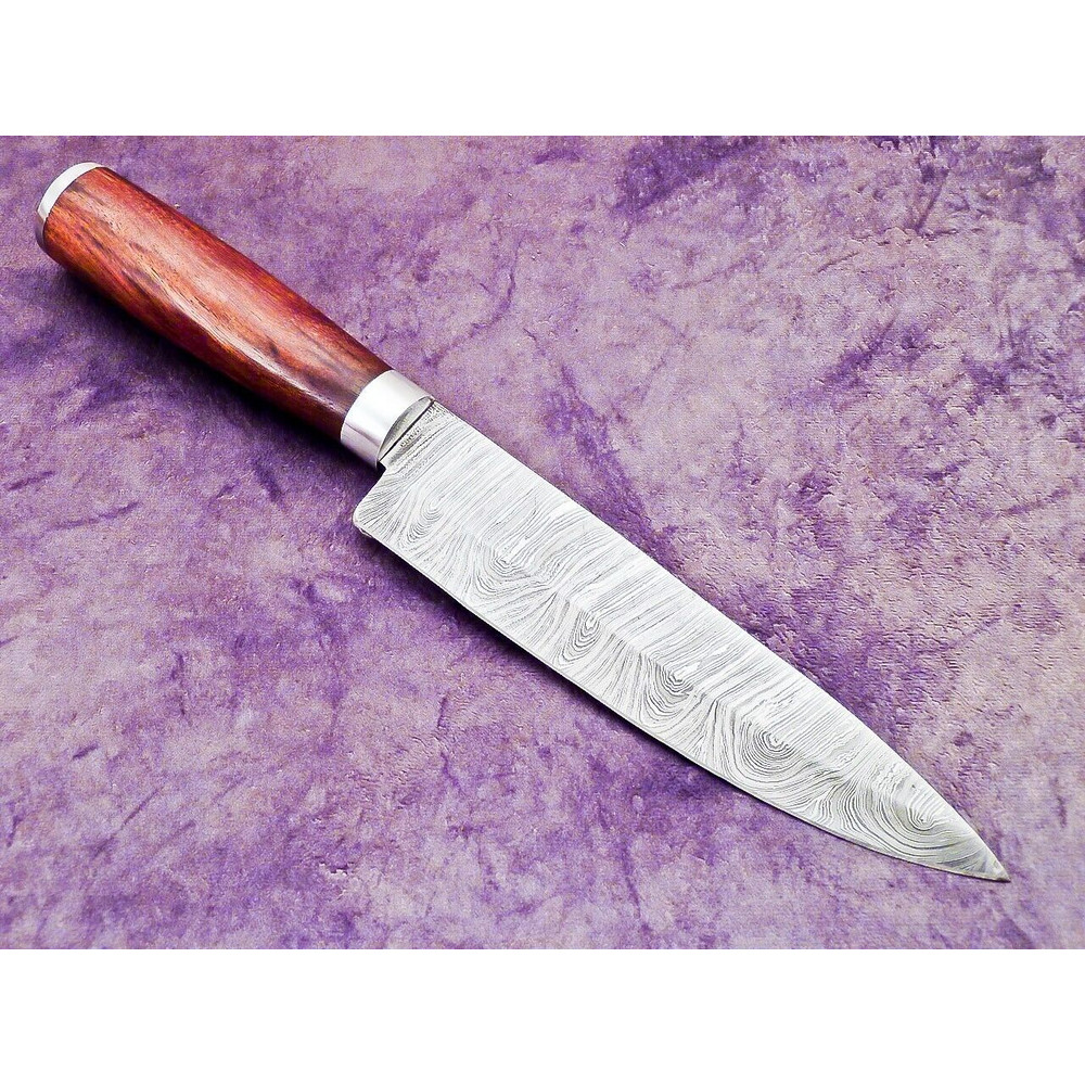 Hand Forged Damascus Steel Chef Knife With Wooden Handle  Leather Sheath 4