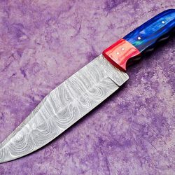 custom forged damascus kitchen knife | durable wooden handle cooking knife