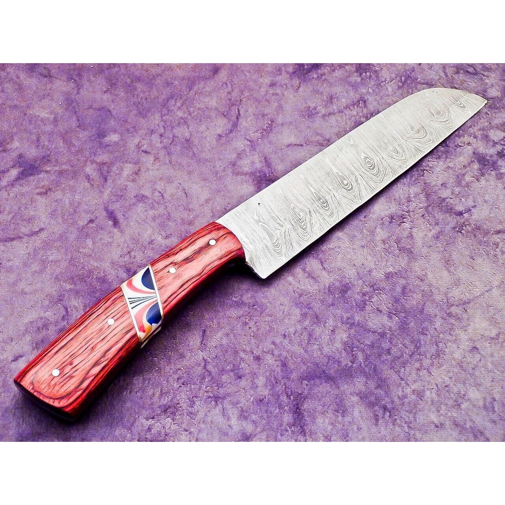 Custom Forged Damascus Chef Knife Rustic Wooden Handle Knife With Sheath 1