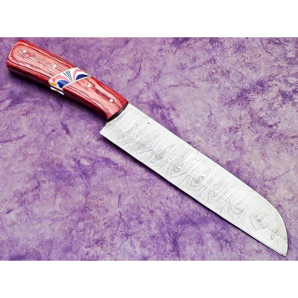 Custom Forged Damascus Chef Knife Rustic Wooden Handle Knife With Sheath 2