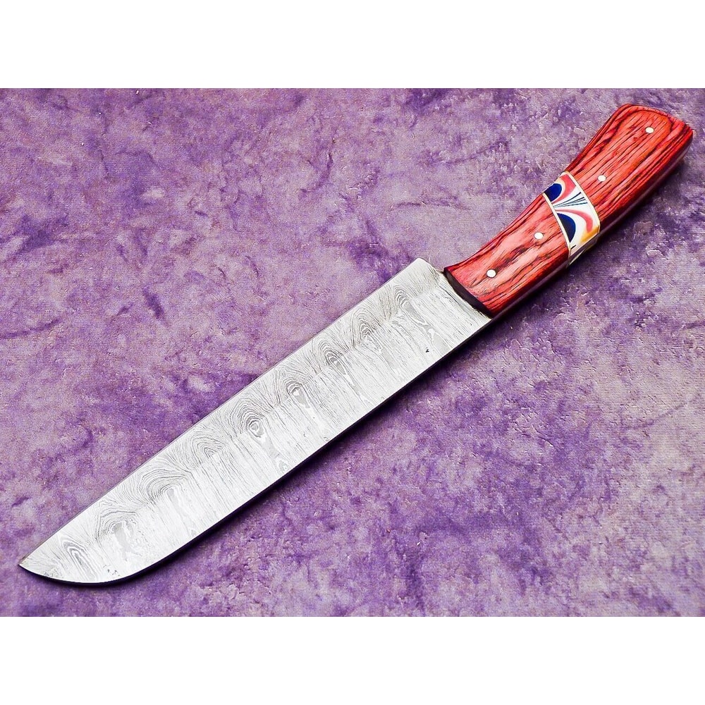 Custom Forged Damascus Chef Knife Rustic Wooden Handle Knife With Sheath 3