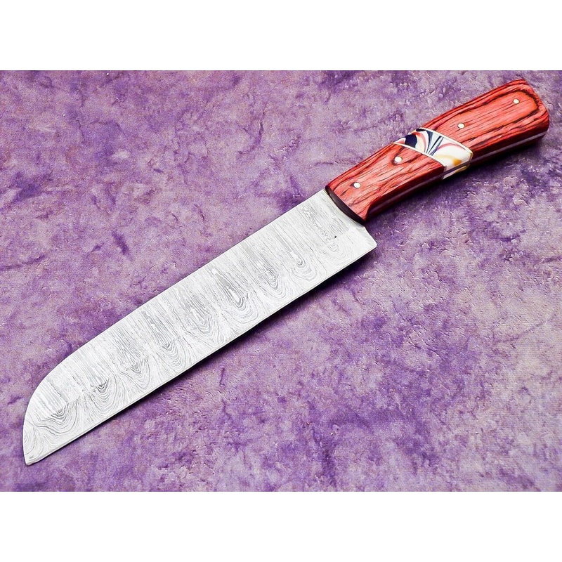 Custom Forged Damascus Chef Knife Rustic Wooden Handle Knife With Sheath 0