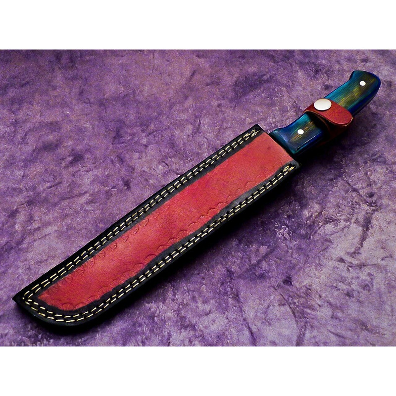 Professional Damascus Steel Chef Knife  Polished Wooden Handle  Leather Sheath 3