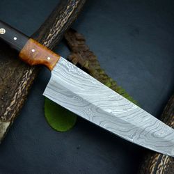handmade damascus steel chef knife with wood handle