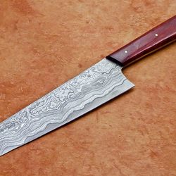 custom forged damascus kitchen knife | wooden handle