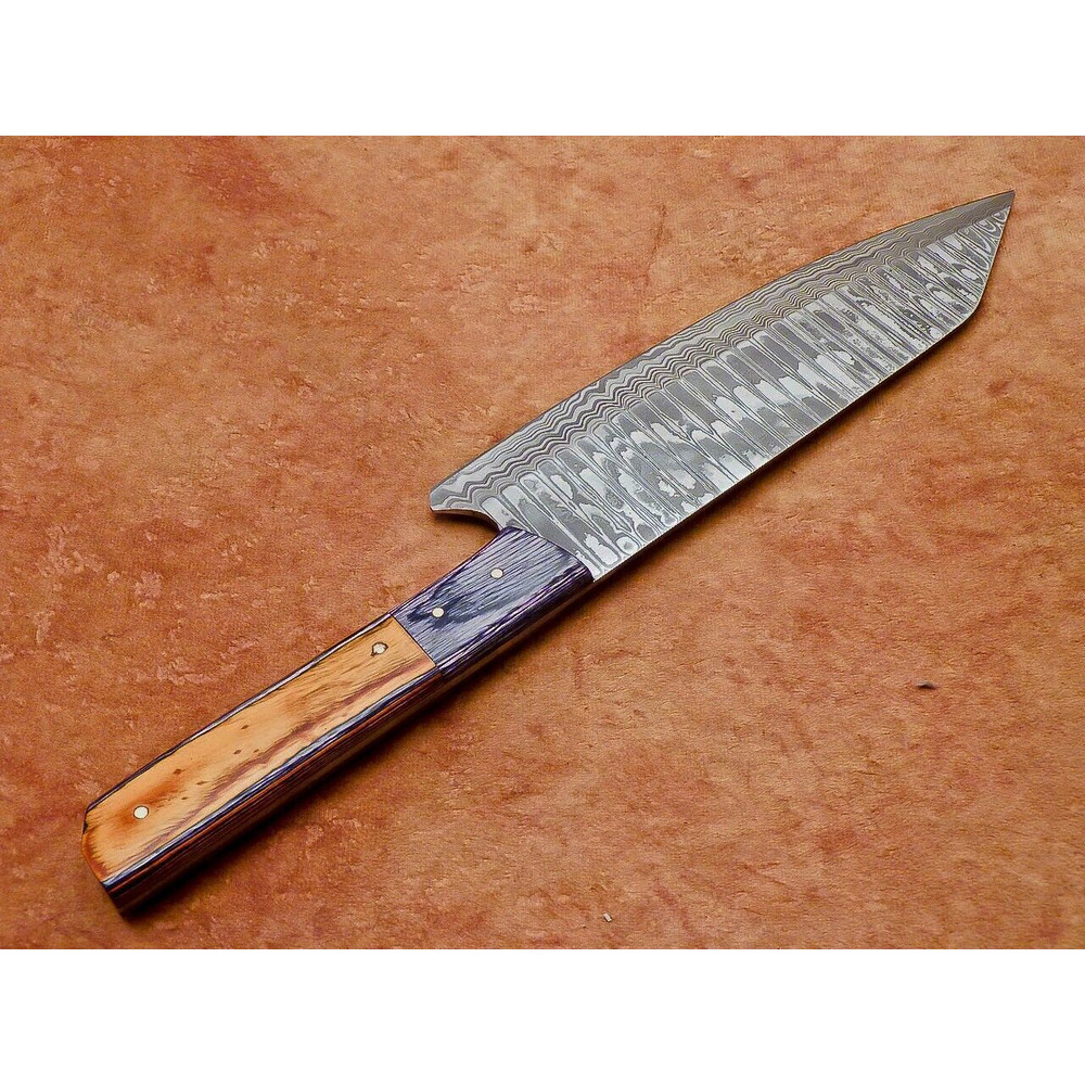 Damascus Steel Cooking Knife  Handcrafted Wood Handle 1