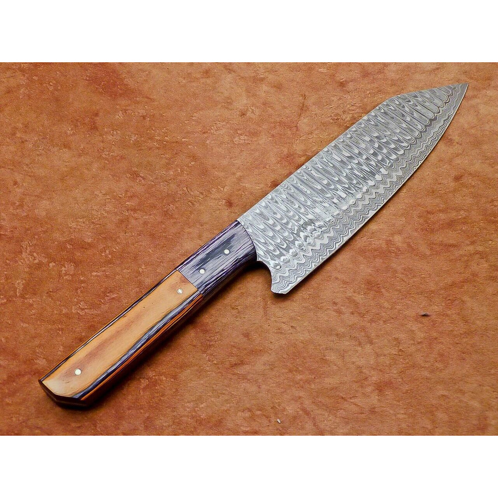 Damascus Steel Cooking Knife  Handcrafted Wood Handle 2