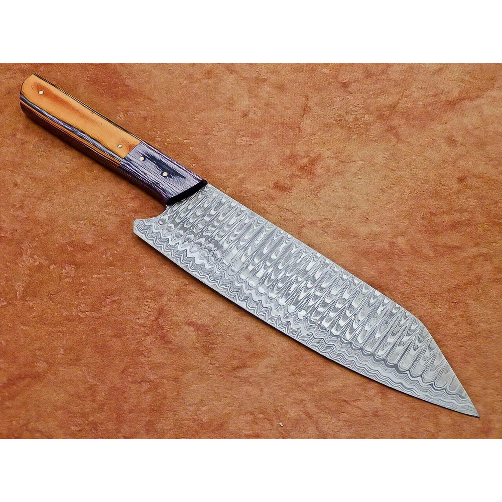 Damascus Steel Cooking Knife  Handcrafted Wood Handle 3