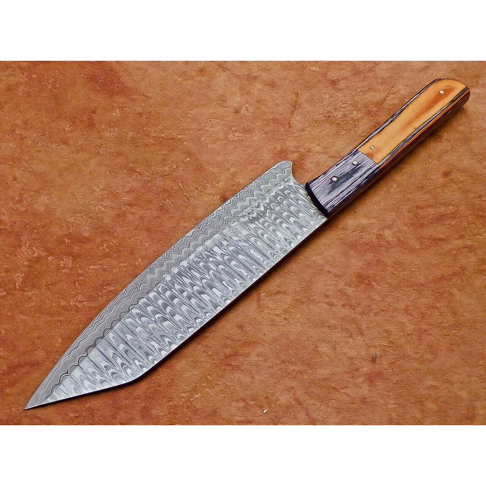Damascus Steel Cooking Knife  Handcrafted Wood Handle 4