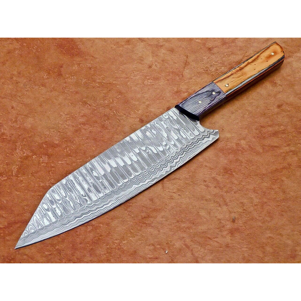 Damascus Steel Cooking Knife  Handcrafted Wood Handle 0