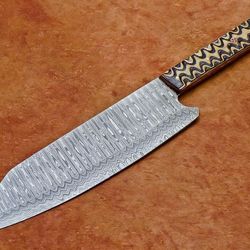 damascus steel blade kitchen knife | handcrafted wood handle