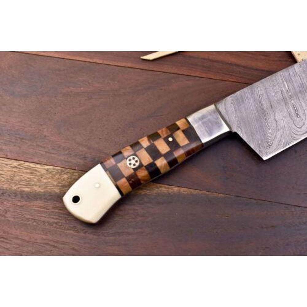 Hand Forged Damascus Steel Chef Knife With Leather Sheath Professional Kitchen Hunting Knife 1