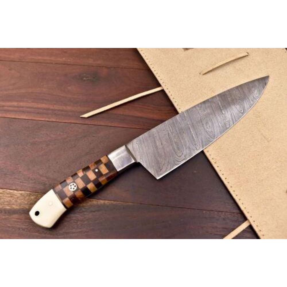 Hand Forged Damascus Steel Chef Knife With Leather Sheath Professional Kitchen Hunting Knife 0