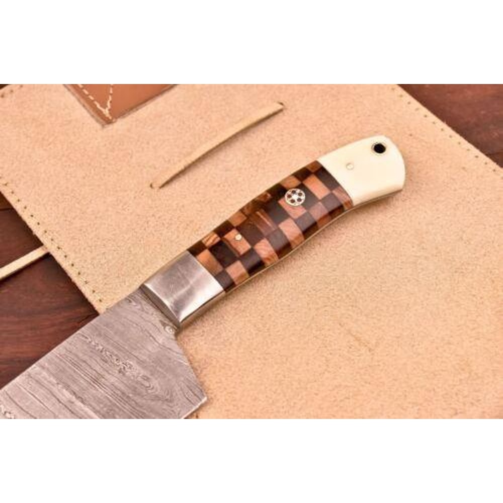 Hand Forged Damascus Steel Chef Knife With Leather Sheath Professional Kitchen Hunting Knife 2