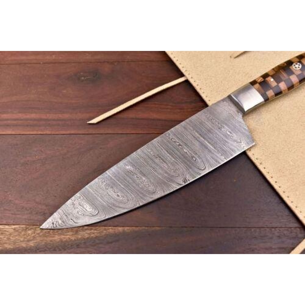 Hand Forged Damascus Steel Chef Knife With Leather Sheath Professional Kitchen Hunting Knife 3