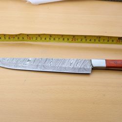 custom handmade damascus steel hunting & camping knife with wooden handle and sheath