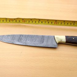 hand forged damascus steel hunting knife with wooden handle & sheath