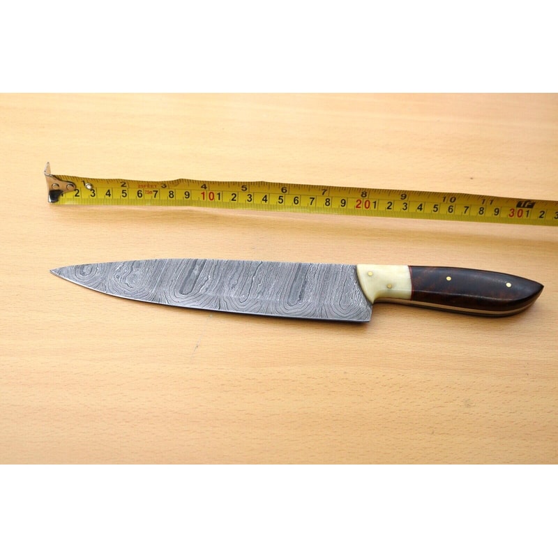 Hand Forged Damascus Steel Hunting Knife With Wooden Handle Sheath 0