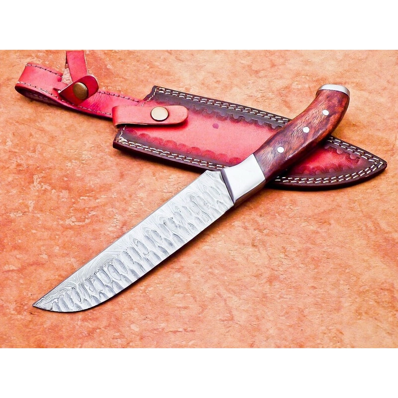 Handmade Damascus Steel Knife Camping Skinning Knife With Sheath 1