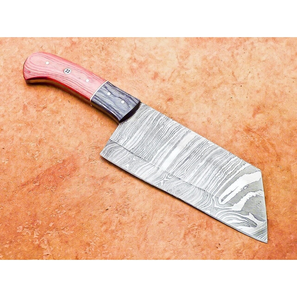 Hand Forged Damascus Steel Cleaver Knife With Wooden Handle 12 Chef Chopper 0