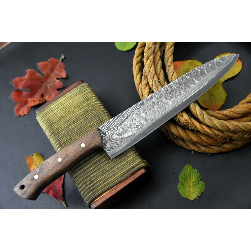 Custom Forged Damascus Steel Chef Knife Kitchen Knife Wood Handle 2