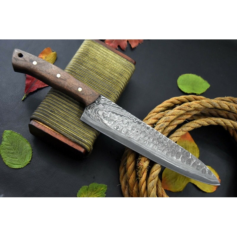 Custom Forged Damascus Steel Chef Knife Kitchen Knife Wood Handle 0