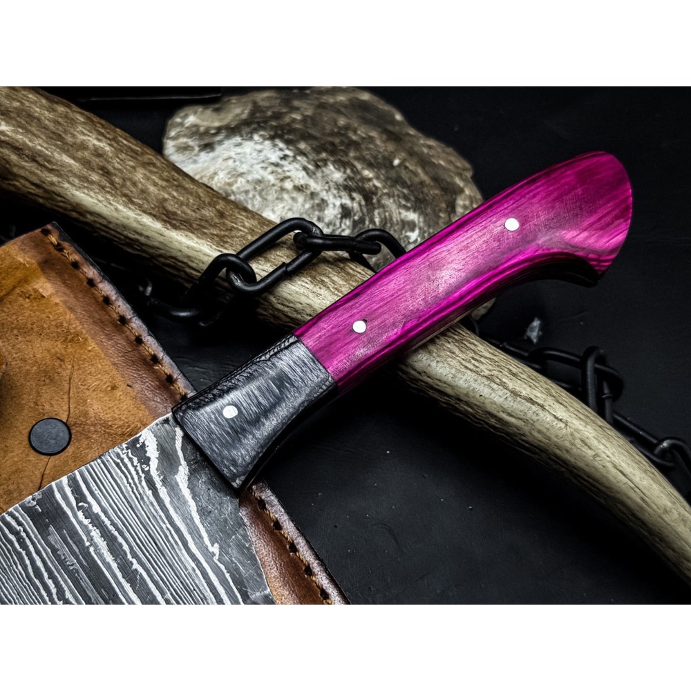 Handmade Damascus Knife With Sheath Perfect Gift For Chefs Hunters Collectors Pakka Wood Handle 2