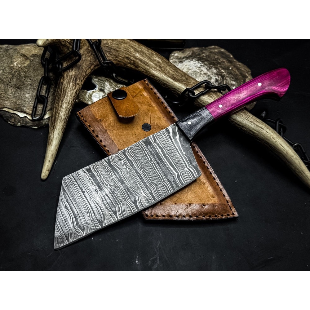 Handmade Damascus Knife With Sheath Perfect Gift For Chefs Hunters Collectors Pakka Wood Handle 0