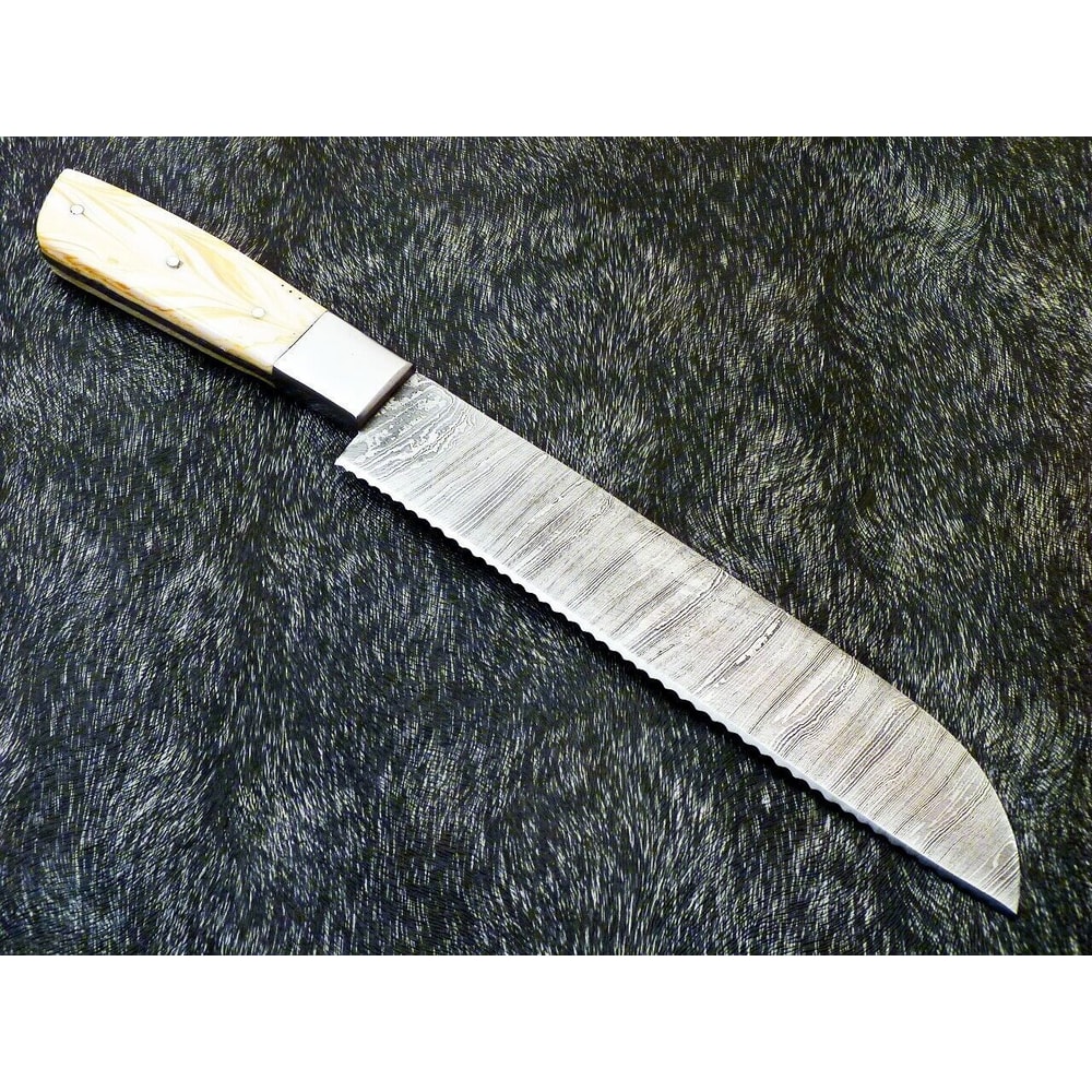 Handmade Damascus Steel Chef Knife Forged Ladder Pattern Blade Wood Handle 1