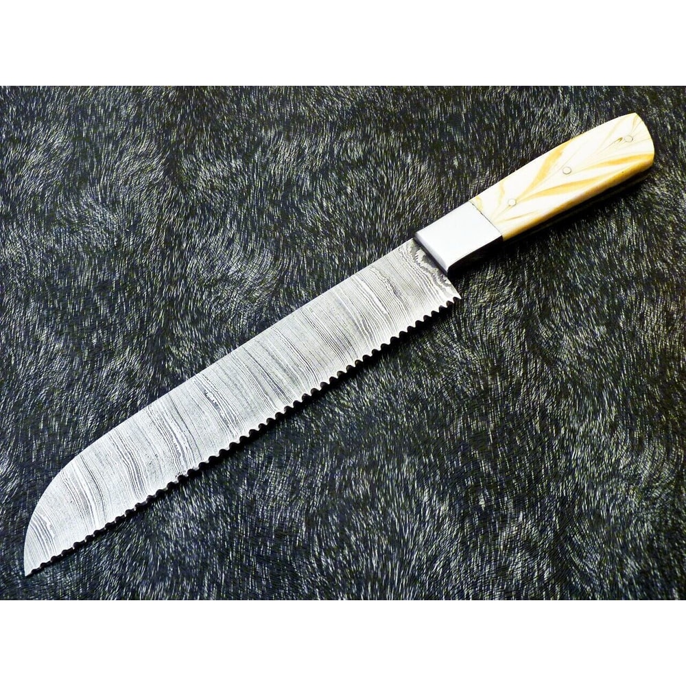 Handmade Damascus Steel Chef Knife Forged Ladder Pattern Blade Wood Handle 2